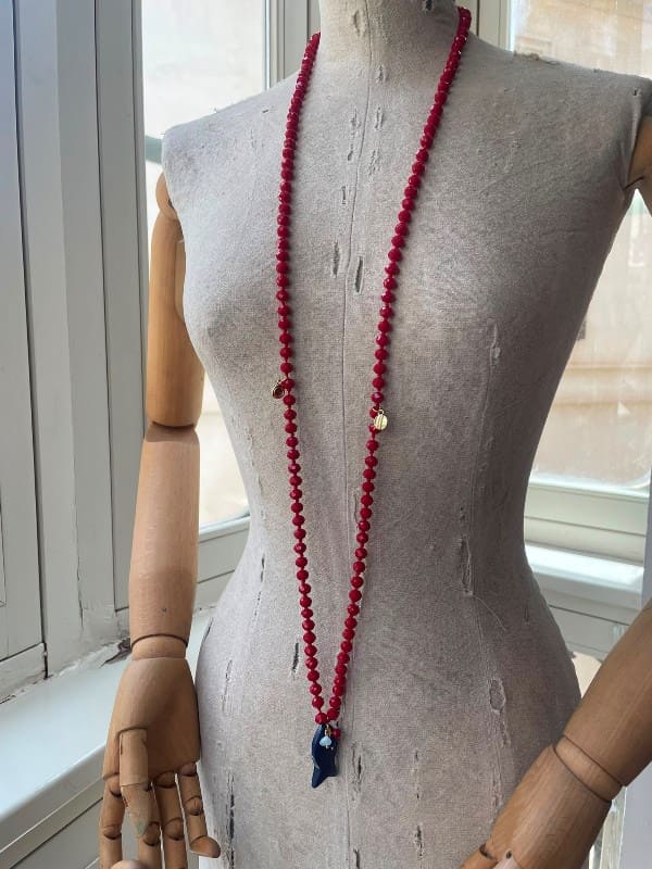 Collar Rojo Cristal con Pez Convertible